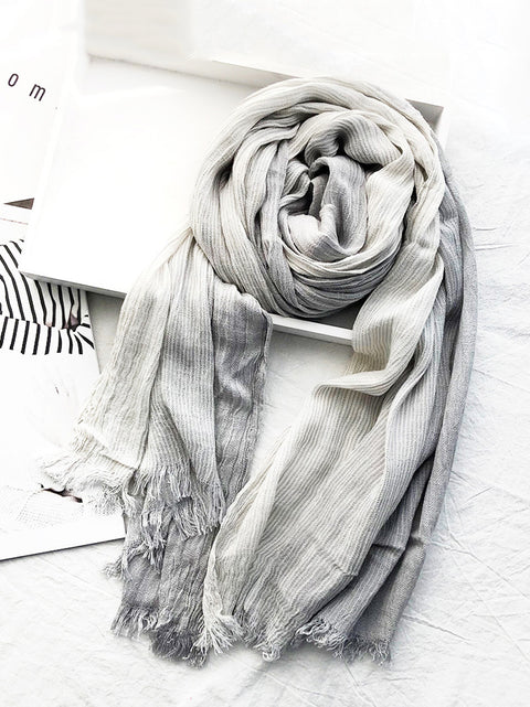 Spring Artsy Stripe Cotton Tassel Soft Scarf