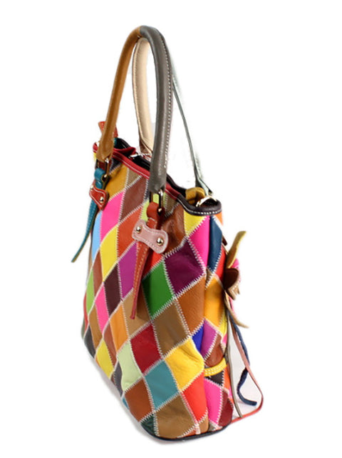 Bolso de mano con flores de cuero en contraste de color para mujer