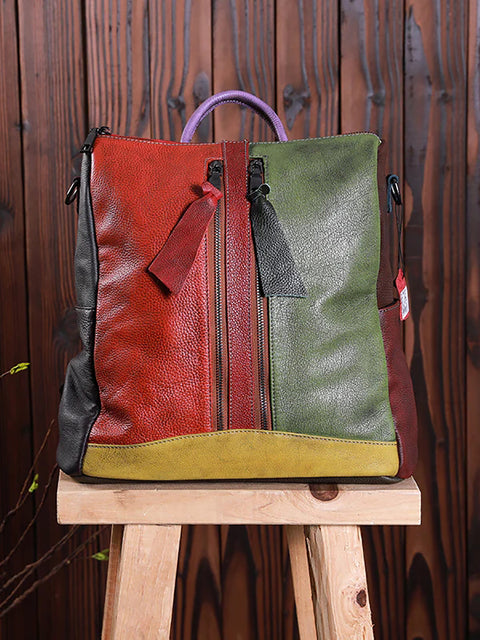 Mochila de cuero multicolor de cuero para mujeres