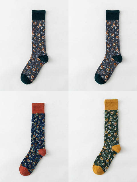 4 pares de calcetines largos de invierno con estampado floral de jacquard para mujer