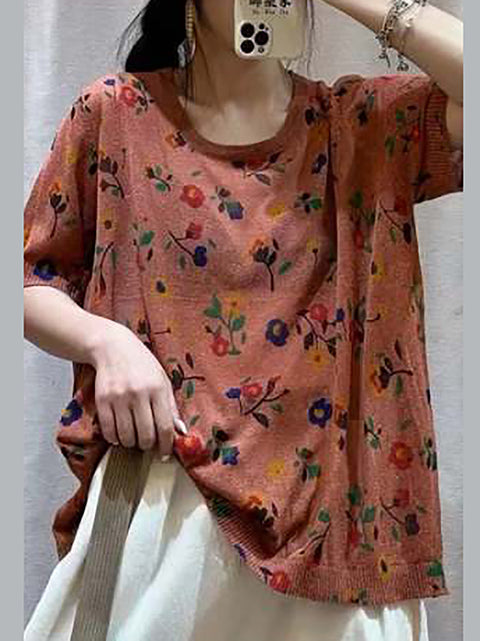 Camisa holgada informal de verano con flores para mujer