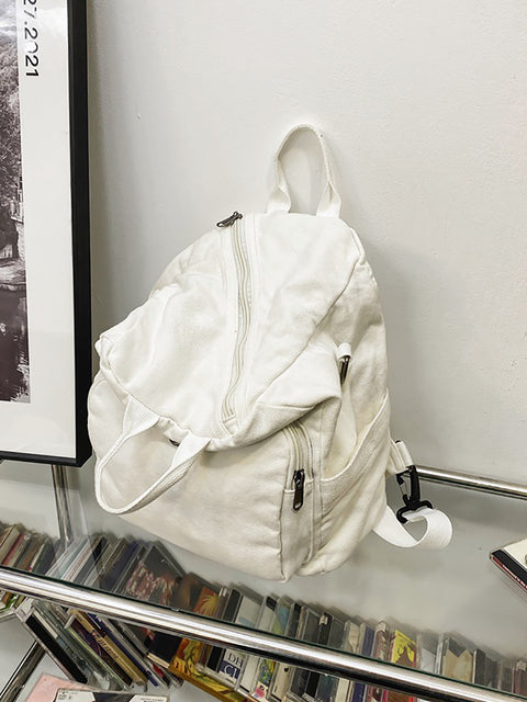 Mochila de bolsos de hombro sólidos de lona estilo japonés