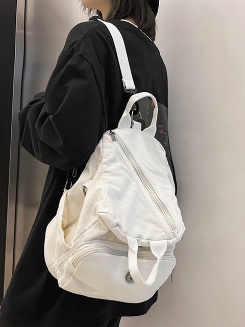 Mochila de bolsos de hombro sólidos de lona estilo japonés