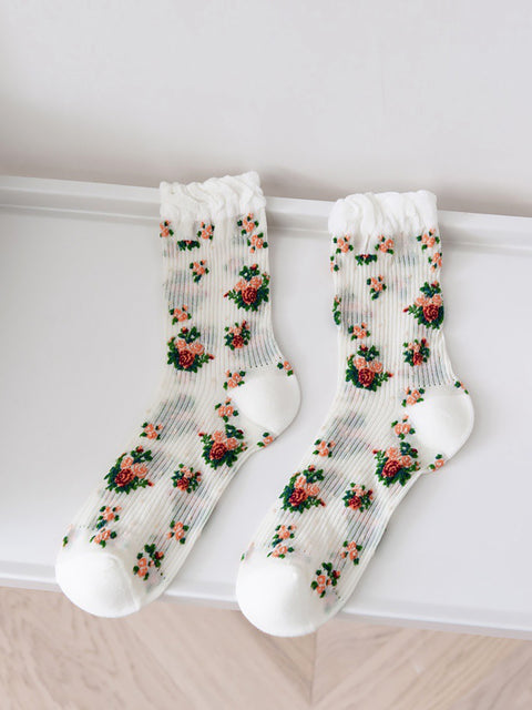 5 parejas de calcetines finos florales vintage