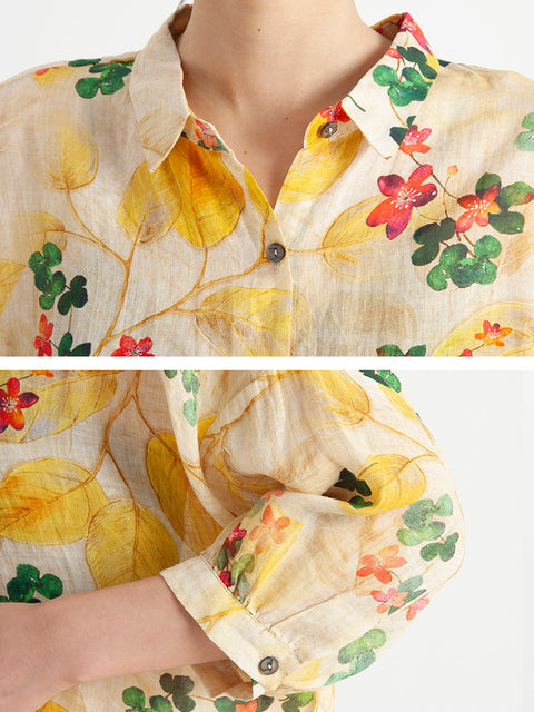 Camisa holgada de verano para mujer vintage floral de talla grande