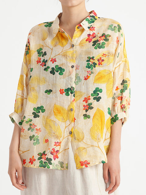 Camisa holgada de verano para mujer vintage floral de talla grande