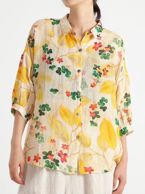 Camisa holgada de verano para mujer vintage floral de talla grande