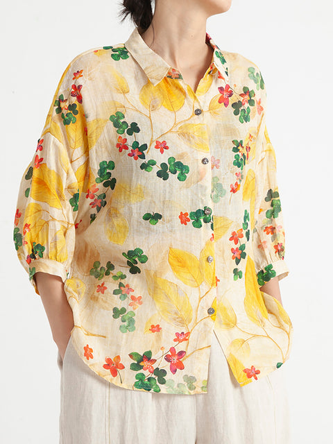 Camisa holgada de verano para mujer vintage floral de talla grande