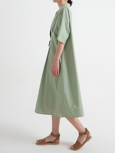 Cotton O Neck Half Sleeve Summer Casual Loose Dress