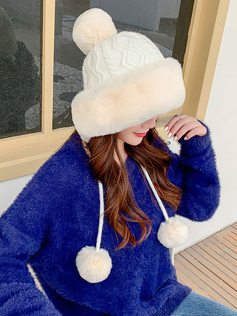 Winter Women Thicken Warm Hairball Hat