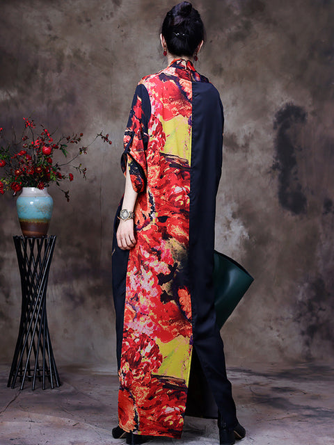 Plus Size -Drape Floral Vintage Women Retro Maxi Dress