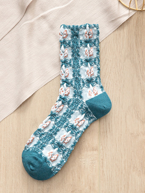 5 pares de calcetines casuales de mujer de algodón puro floral