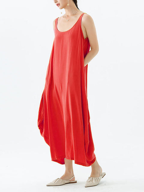 Casual Solid Color Pleated Sleeveless Maxi Dress