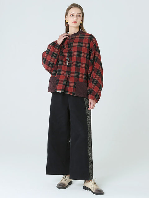 Plus Size Spring Winter Plaid Women Loose Casual Coat M-2XL