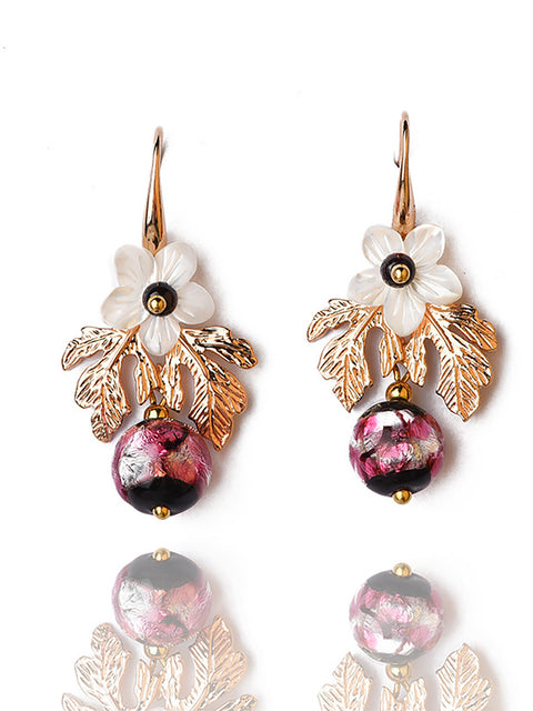 Pendientes de mujer con flor de perla retro de concha