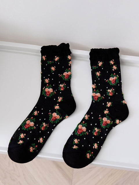 5 parejas de calcetines finos florales vintage