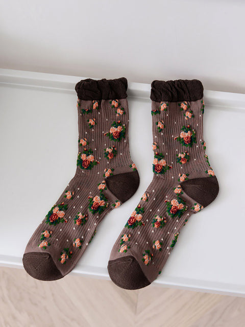 5 parejas de calcetines finos florales vintage