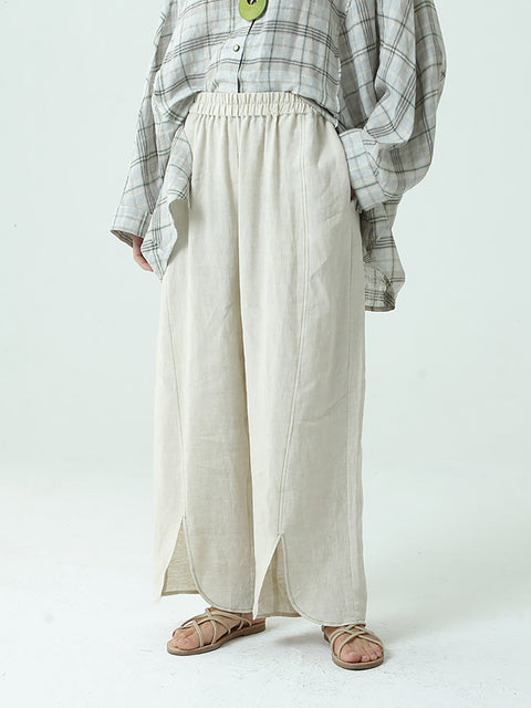 Plus Size Women Linen Wide Leg Pants