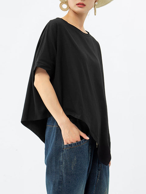 Plus Size Women Irregular Loose 100% Cotton T-Shirt