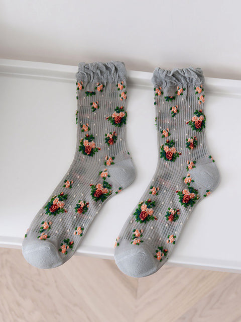 5 parejas de calcetines finos florales vintage