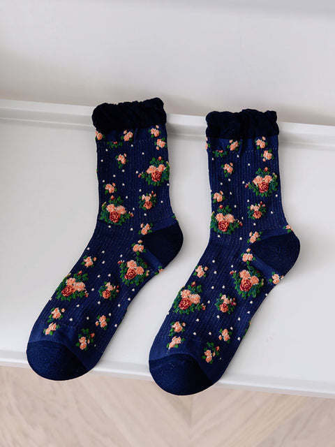 5 parejas de calcetines finos florales vintage